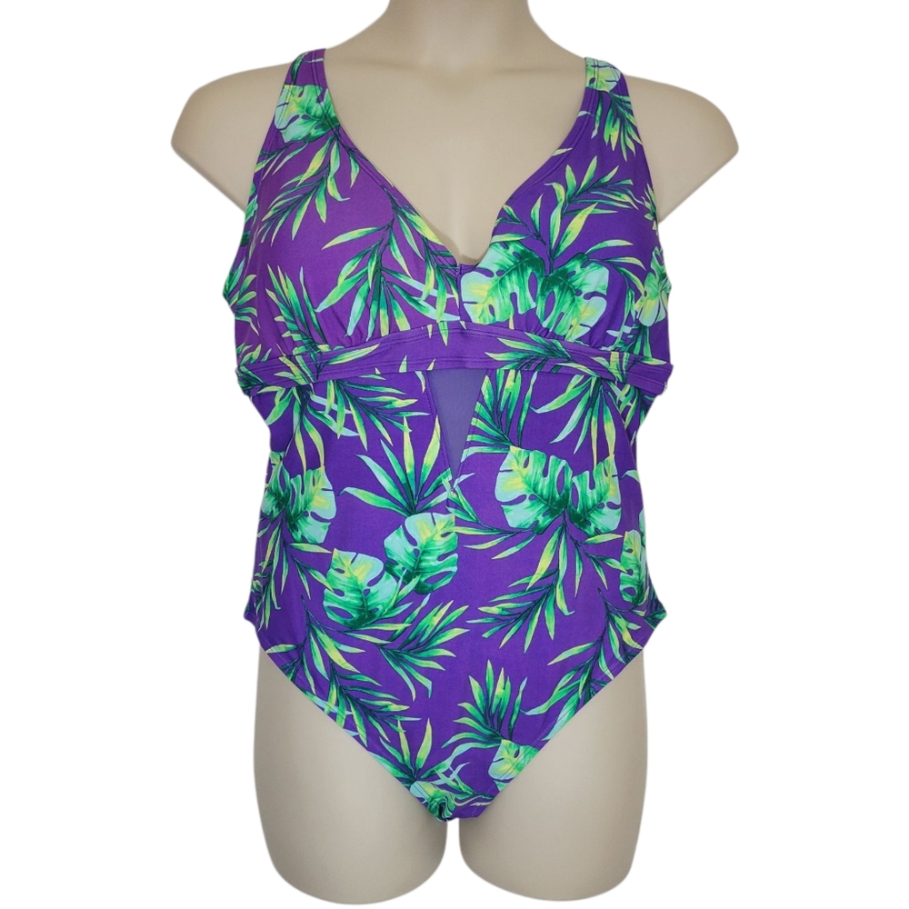 Adore Me Tropical Purple & Green One Piece Swimsuit Plus Size 3x NWT